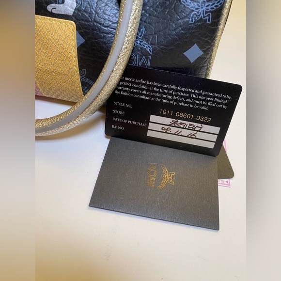 MCM Black Canvas, Snakeskin Embossed and Leather Princess Lion Boston Bag - Picture 4 of 12